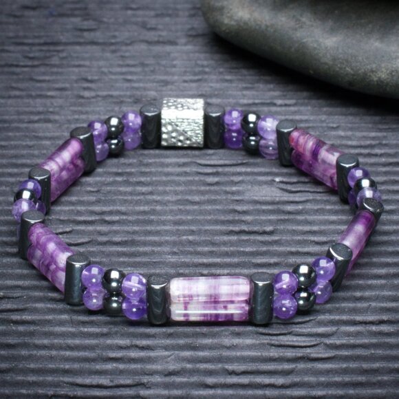 Fluorite and Amethyst Double Power Bracelet - Picture 2 of 2